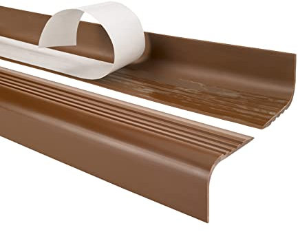 Quest Stair Edge Profile Self-Adhesive PVC Plastic Stair Edge Protection 52 x 40 mm Rounded Brown 150 cm