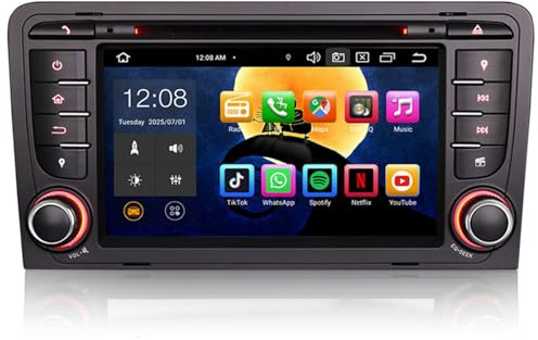 8 Core Android 14 Autoradio Stéréo pour Audi A3 S3 RS3 8P Sportback 2003-2012 GPS Navigateur Carplay sans Fil Android Auto DSP Bluetooth WiFi FM Radio Canbus Dab+ IPS 7 Pouces écran Tactile 4Go 64Go