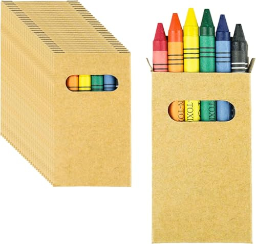 Lote 25 Unidades Caja Kraft con 6 Ceras para Colorear. Regalos de cumpleaños infantiles, Eventos con niños, colegios y restaurantes. cumpleaños infantiles, detalles para niños.