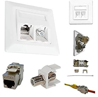 Kathrein ESN 300 Prise réseau encastré Insert avec Plaque Centrale et châssis Cat 6a Blanc Pur (RAL 9010)