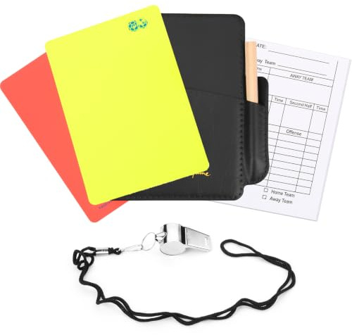 Cosmos Soccer Referee Card Set Red Card Yellow Card Wallet Set with Metal Referee Whistle & Score Sheets, Soccer Referee Accessories Kit for Soccer Football Match Sports Game, Random Rope Color.