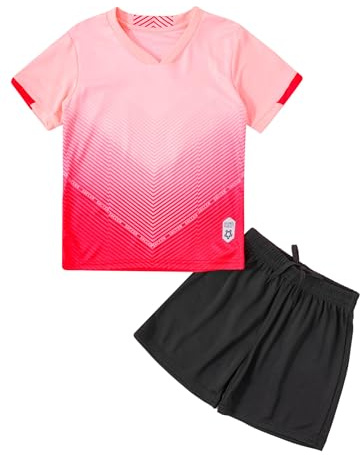 TSSOE Fotbollskläder för barn pojke kortärmad fotbollströja shorts sport träningsoverall 5–14 år, ros d, 7-8 ans