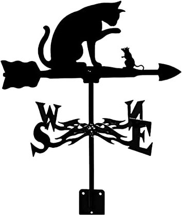 JISADER Wetterfahne aus Schmiedeeisen, Wetterfahne für den Außenbereich, Windrichtungsanzeige für die Garage, Katz 'und Maus