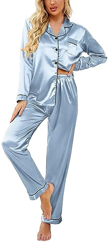 Ekouaer Pijama Mujer Pijama Mujer Invierno Manga Larga Elegante Dos Piezas S-XXL