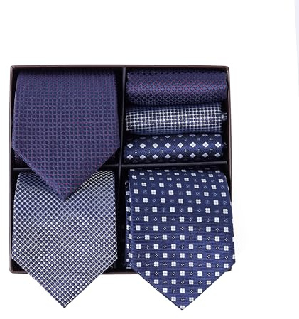 BRERA 67-3 Pezzi Cravatta Uomo elegante + 3 Pezzi fazzoletto da taschino uomo, Set uomo con confezione regalo, Cravatte e Pochette Classiche