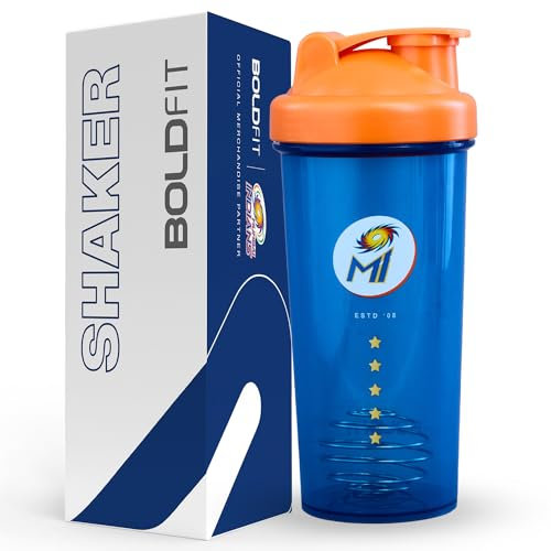 Boldfit X Mumbai Indians (Mi) Gym Shaker for Protein Shake Leakproof Shaker Bottles for Protein, Preworkout and Bcaa Shake, Protein Shaker Bottle for Gym, Gym Bottle for Men and Women Blue Orange
