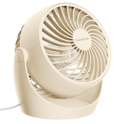 gaiatop Desk Fan, 5 Inch Portable Electric Table Desktop Air Circulator Fans, Small but Powerful with 3 Speed 360° Adjustable Tilt for Cooling Home Dorm Office Bedroom Bathroom Kitchen, Beige