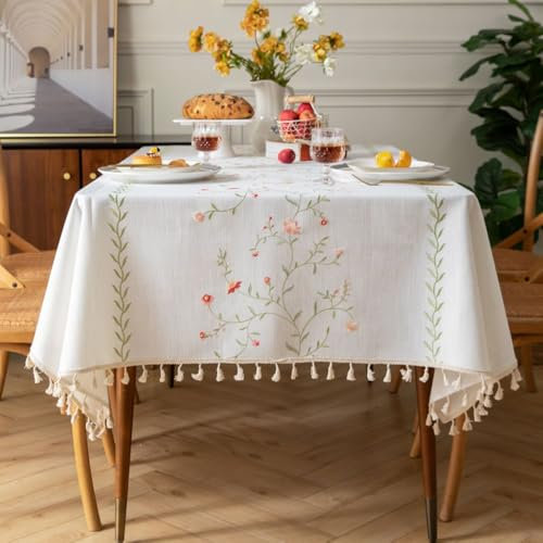Pahajim Square Tablecloth Cotton Linen Table cloth Dust-Proof Waterproof Tablecloth with Tassel for Kitchen, Outdoor Dinning Table(55 x 55 Inch)