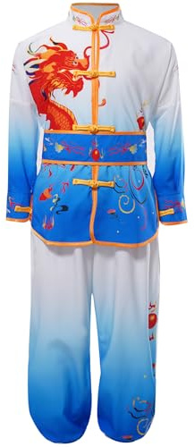 RUNQHUI Barn Pojke Flicka Set Kampsport Kostym Kung Fu Tai Chi Kinesiska Sportkläder, Blå, 13-14 �r