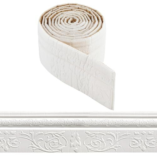 craspire Bordure de Papier Peint Autocollante de 90.5 x 3.9 po Moulure de Couronne Blanche Auto Adhésive Flexible Bordure de Plinthe Miroir Étanche Bordure Murale Collante Lignes de Base en Mousse