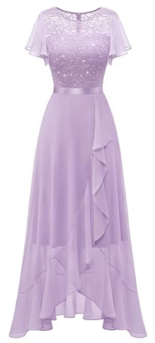 Berylove Robe de Soirée Longue Élégante avec Fente pour Mariage et Cocktail - Manches, Taille Élastique - Femme, Lavande Pailletée, XL
