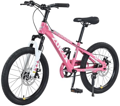 20/24 inch Kids Mountain Bike for Boys Girls 7-12 Years Old, Steel Frame All Terrain Mountain Bicycles, Mountain Bikes Single-Speed with Mechanical Disc Brakes Front Suspension，6 Colors (Pink, 20)