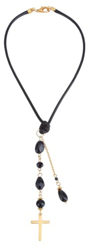DELORIGIN Cross Hanging Car Mirror Ornament Black Glass Crystal Bead Charm Suncatcher Car Mirror Pendant Accessories Good Luck Keychain for Bag Window Car Mirror Door Garden Balcony Home Decor