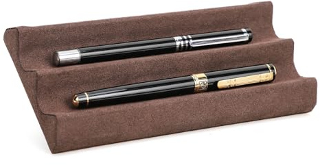CONTACT'S FAMILY Leather Pen Holder Tray, Wave Slotted Pen Tray for 2 Pens, Leather Pen Organizer for Desk (Coffee)