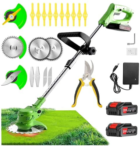 Decespugliatore, Decespugliatore a Batteria,Tagliabordi a Batteria, con 3 Tipi di Lame, Maniglia a scomparsa e rotazione della testa di 90°,Adatto per prati, giardini e campi