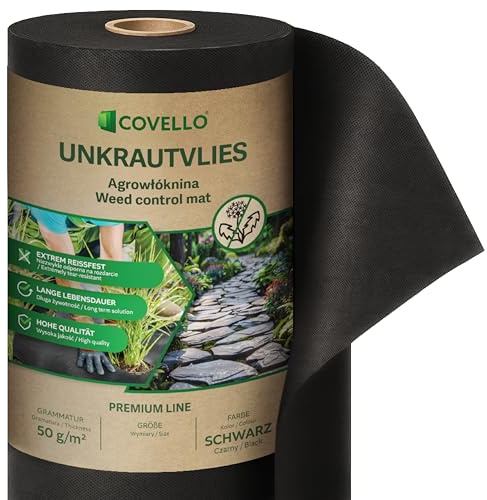 Covello Unkrautvlies 16m² Premium Line - Unkrautfolie wasserdurchlässig - Unkrautvlies für Garten - Gartenvlies gegen Unkraut hohe UV-Stabilisierung (10m x 1,6m) - reißfestes Unkrautvlies 50g/m²