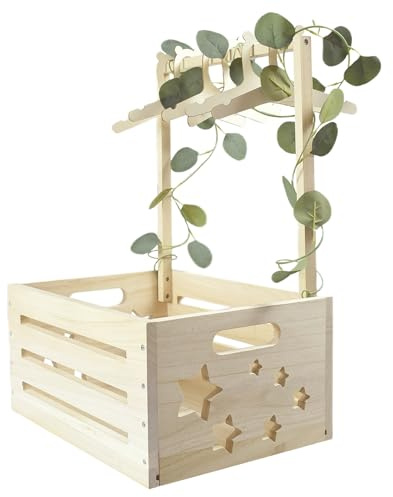 Mounting UP Wooden Baby Hamper Basket Crate Baby Shower Gifts Box Closet Storage With Handle & Clothes Rail & Eucalyptus Leaves Welcome Gift For Newborn Boys Girls Easy Assembly Natural Wood, STAR