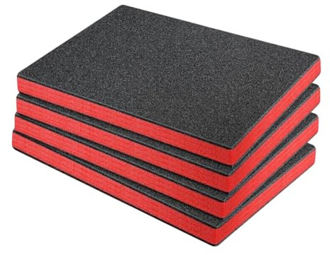 FashionCha 4 Piezas Insertos de Espuma para Maletas, Láminas de Espuma EPE, Almohadilla de Polietileno Rojas y Negras Recortables para Caja de Herramientas, Cajón de Almacenamiento, 45cmx30cmx2.5cm