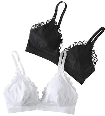 ENVIE DE FRAISE Lot 2 Soutiens Gorge en Dentelle Grossesse Blanc + Noir 90C