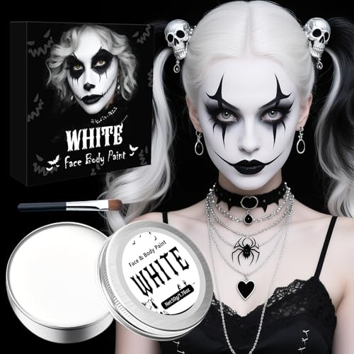 Maquillaje Carnaval Blanco, Pinturas cara para Niños Adulto Halloween, Kit Maquillaje Halloween Profesional, Pinturas cara Carnaval Corporales para Teatral Fiesta Cosplay 50g