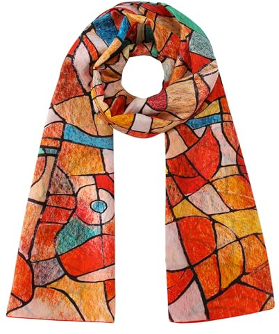 Hamzah 100 % äkta siden unisex naturlig sidenscarf | Lätt halsduk för män och kvinnor | Perfekt som present | 200 x 65 cm, Målat glas, 200 x 65 cm