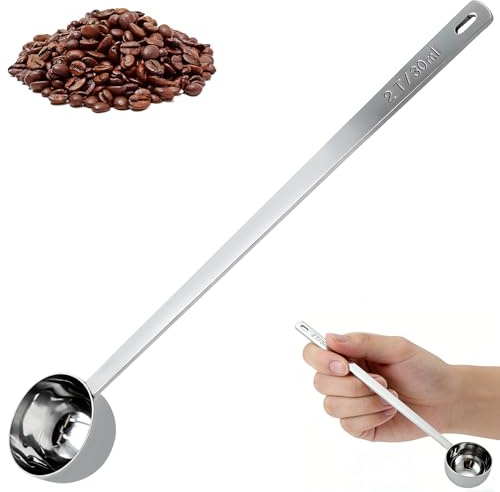 ZHIYUQL® Kaffeelot Edelstahl Kaffeelöffel Portionierer, Kaffeemesslöffel Lang Kaffeeportionierer, Messlöffel 30ML für Gemahlenen Kaffee, Losen Tee, Pulver, 21,5CM Extra Langem Griff