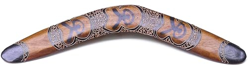 Australian Treasures Boomerang, 40 cm, handmålad trä, aboriginal stil, mänsklig figurdesign, dekorativ och pedagogisk, väggdekoration