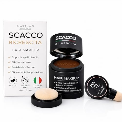 Scacco Ricrescita, Polvere Ritocco Ricrescita Capelli Professionale, Copertura Radici Bianche e Diradate, Effetto Naturale, Lunga Tenuta per Uomo e Donna (Marrone Medio)