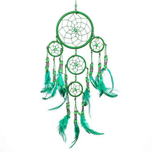 Pink Pineapple Piccolo Dream Catcher Bohemien Fatto a Mano: Acchiappasogni Etico da Appendere Arte da Parete con Piume Verde e Perline con Tradizionale Disegno all'Uncinetto- 12 cm x 35 cm