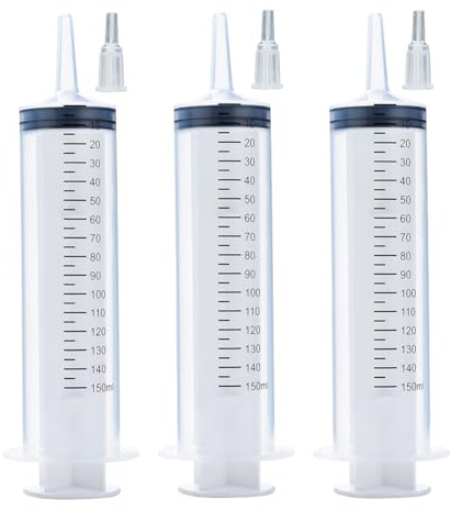 3 Pcs 150ml Large Syringes, Sterile and Individual Sealed, Easy to Use and Clean, Plastic Garden Syringe for Liquid, lip Gloss, Paint, Epoxy Resin, Oil, Watering Plants, Refilling