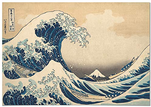 Panorama Lienzo Hokusai La Gran Ola de Kanagawa 50x35cm - Bastidor Incluido - Cuadros Decorativos para Salón - Decoración Moderna