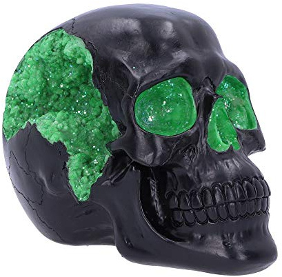 Nemesis Now skräck skalle prydnad, polyresin, svart grön geod, 17 cm