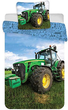 Traktor Baby-Bettwäsche-Set 2-teilig 100% Baumwolle Bettbezug 100x135cm Kissenbezug 40x60cm Klein-Kinderbettwäsche