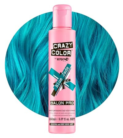 Crazy Color Blue Jade Semi-Permanent Hair Dye. Highly Pigmented Teal Aquamarine Conditioning & Oil Nourishing Vegan Formula | No Bleach or Ammonia | Limited Edition 150ml Size