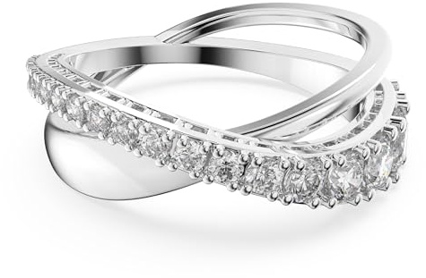 Swarovski Anillo Twist, Talla redonda, Blanco, Baño de rodio