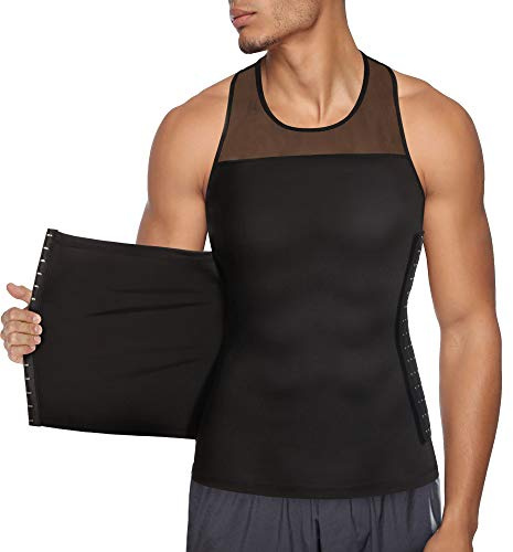 Chumian Mens Compression Shirt Slimming Body Shaper Undershirt Tummy Control Vest Workout Tank Top for Abdomen (Black, X-Large)