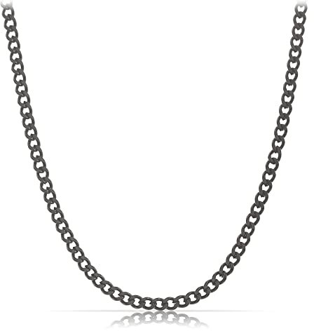 Hochwertige Gun-Metal Halskette aus Edelstahl • Robuste Schwarze Halskette • Massive Königskette 60 cm | 2 mm • Cuban Link Chain Glieder-Kette Panzerkette • Handgemachter Herren-Schmuck (Schwarz 2mm)
