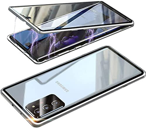 Case for Samsung Galaxy S20 FE 5G,Clear Crystal 360 Degrees Full Body Case,Magnetic Adsorption Metal Bumper Built-in Camera Lens Protector with Front and Back Tempered Glass Cover,Clear Silver