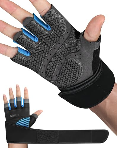 COFIT Guantes de Gimnasio para Mujer y Hombre, Transpirable Guantes de Fitness con Protección Completa de Muñeca y Palma para Levantamiento de Pesas - Azul M
