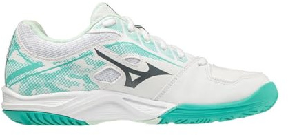 Mizuno BREAKSHOT 3 CC (W) Tennisschuhe für Damen, Weiß/IronGate/Türkis, Größe 38,5