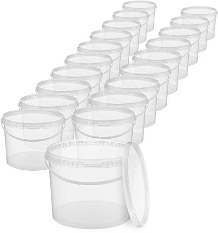 BenBow Seau avec Couvercle 10 L Transparent 20x 10 litres - apte au Contact Alimentaire, Solide, hermétique - conteneur de Rangement en Plastique, avec poignée - Vide