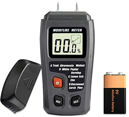 Mengshen Medidor Digital De Humedad De Madera, Detector De Fugas De Agua De Humedad De Leña Tipo Pin, Pantalla LCD para Troncos Hormigón Yeso Papel De Pared Piso (Batería Incluida)
