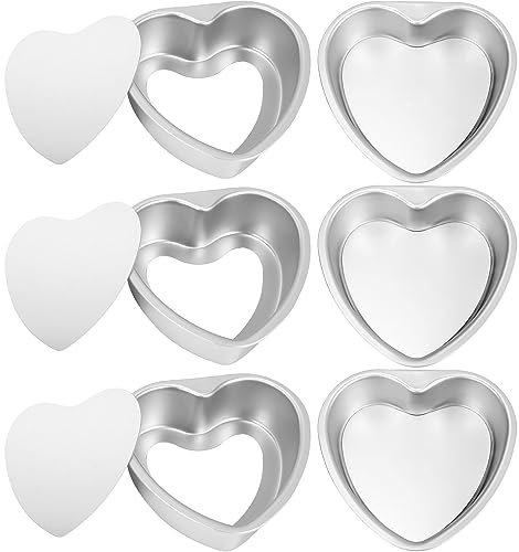 Uiifan 6 st 15 cm hjärtformade tårtformar med avtagbar botten aluminium hjärta kakform hjärta bakform för ugn bakning gör-det-själv födelsedag alla hjärtans dag ostkaka chiffongkaka