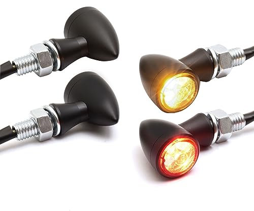 Dock66 Motorcycle Parts Micro Bullet LED Blinker/Rück-/ Bremslicht Set vorne & hinten schwarz, ECE (4 Stk.)
