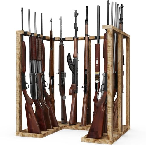 amoard Indoor Gun Rack Corner Wood Heavy Gun Rack Rifle Stand Display Shotgun Organizer and Storage Racks Stable Support for 15 Guns (Carbonized Black)