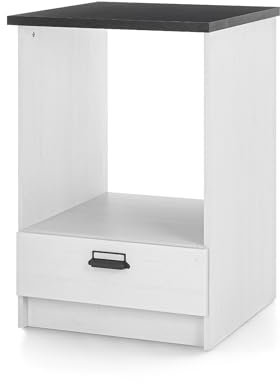 Furn.Design Herdumbauschrank Küchenunterschrank in weiß Pinie und schwarz/anthrazit Küchenschrank Breite 60 cm mit Arbeitsplatte und Stauraum Stove (Herdumbauschrank)