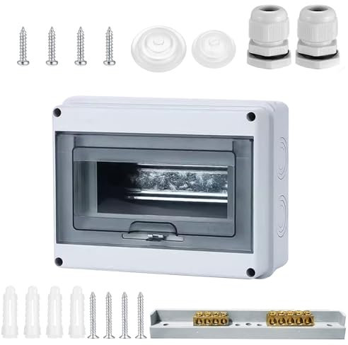 Coffret Electrique Etanche,8 Modules avec Terminaux et Rails Intégrés Boîte à Fusibles Distributeur en Saillie,Boîtier Electrique, Tableau Electrique Etanche Pour Disjoncteur Mural (8 Modules)