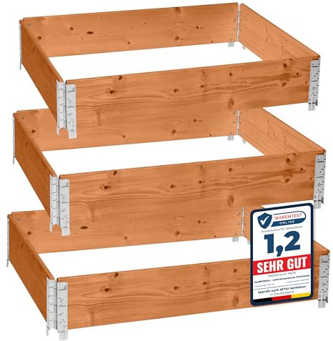 Garronda naturbelassene Hochbeete für Garten Palettenrahmen 120x80x20 cm Hochbeet Holz 3 Stück steckbar stapelbar faltbar für Pflanzen Blumen Kräuter Obst und Gemüse Braun GD-0075