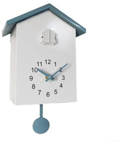 Zilimontt 1 orologio a cucù moderno, orologio a cucù con voci chiamate, decorazione da parete per casa, soggiorno, ufficio, orologio a cucù moderno con uccello canto, 25 x 20 x 15 x 9 cm (bianco +