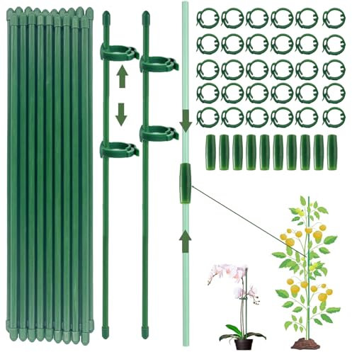 Tutori per Piante, 20 Pezzi Sostegno per Piante, Viene Fornito con 30 Moschettoni con 10 Tubi di Srolunga, Bastoncino per Tenere Piante Dritte, Stecche per Orchidee (100 PCS)